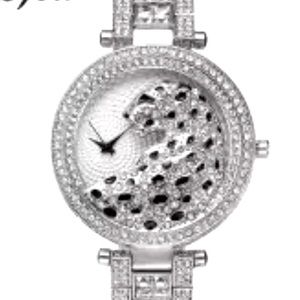 NEW Beautiful Snow Leopard Cheetah Big Cat Silver 18K White Gold Plated Watch
